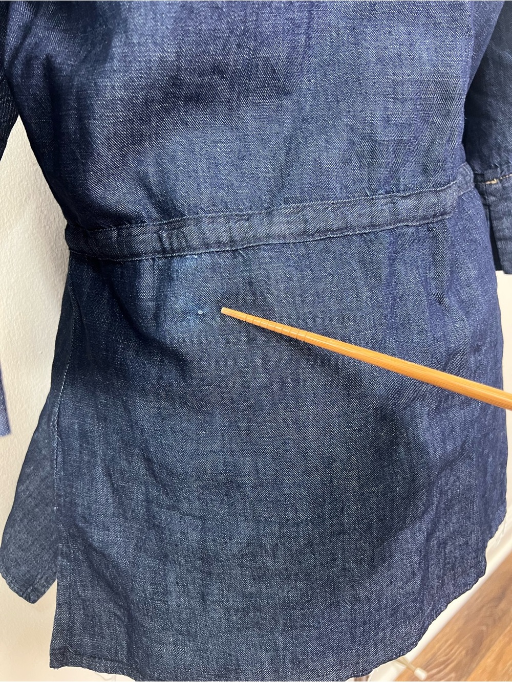 Zara Denim Button Front Blouse Drawstring Waist Cotton Linen Blend Size S NWT - Picture 7 of 10